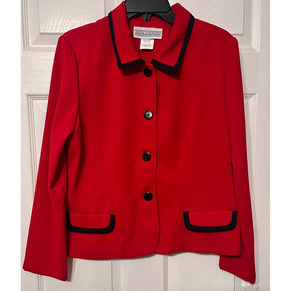 Jessica Howard Red Navy Blue 2 Piece Dress Suit Set Jacket Maxi Dress 12 NEW - Picture 7 of 9